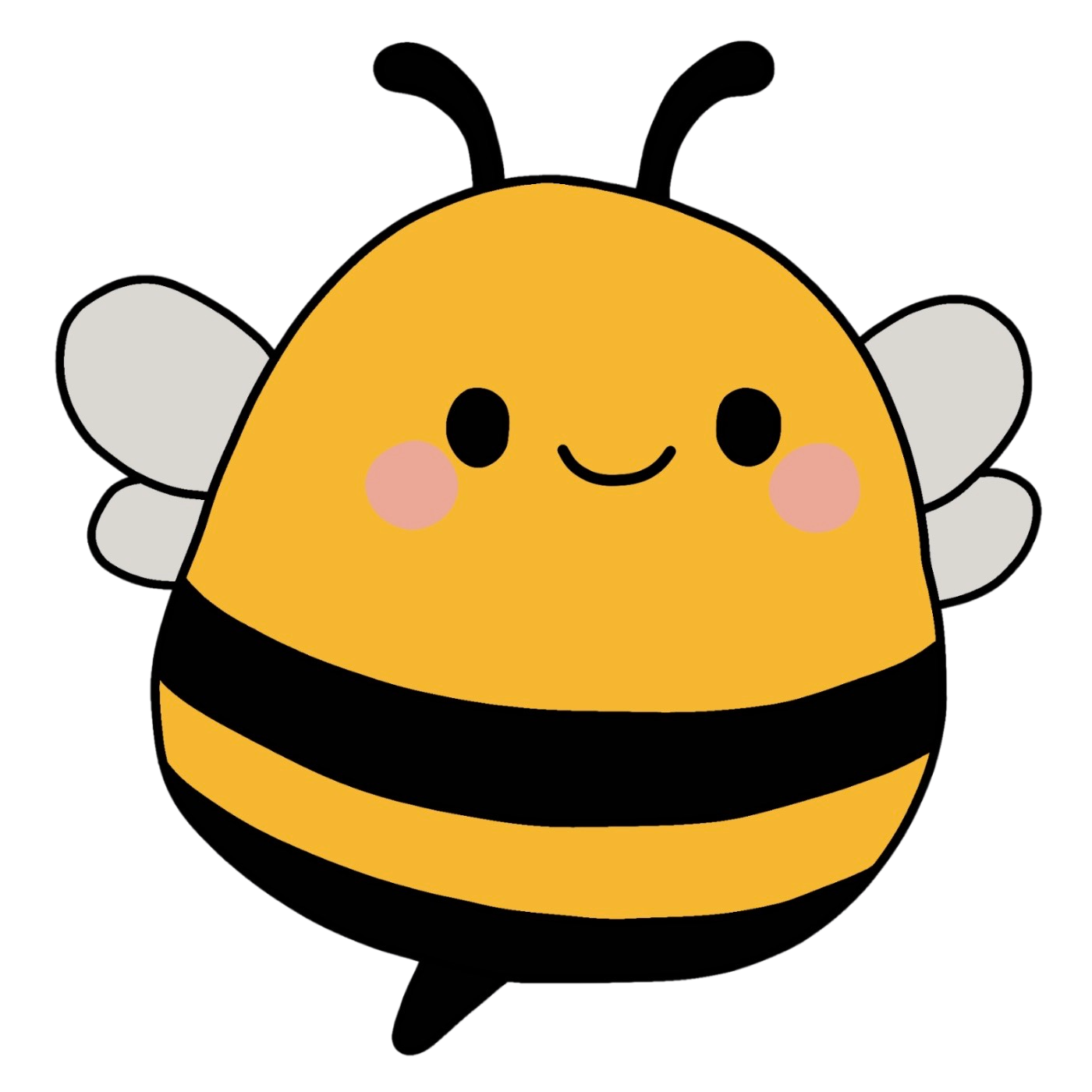 The Mellifera project logo. The left side of the logo consists of black text with the word "Mellifera" on a transparent background. The right side of the logo features Melli, a cute cartoon bee who is the Mellifera mascot. Melli is depicted as a stubby honey bee with small wings and an inviting smile.